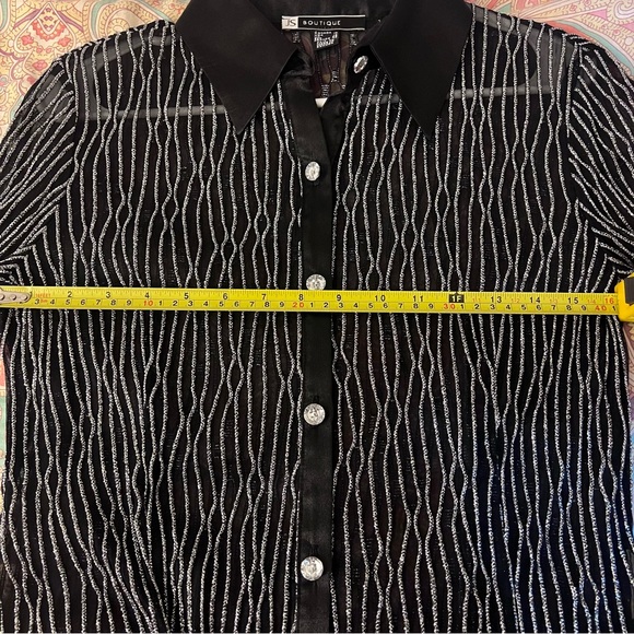 Woman Sparkly Black Long Sleeves See though Blouse - Picture 11 of 12